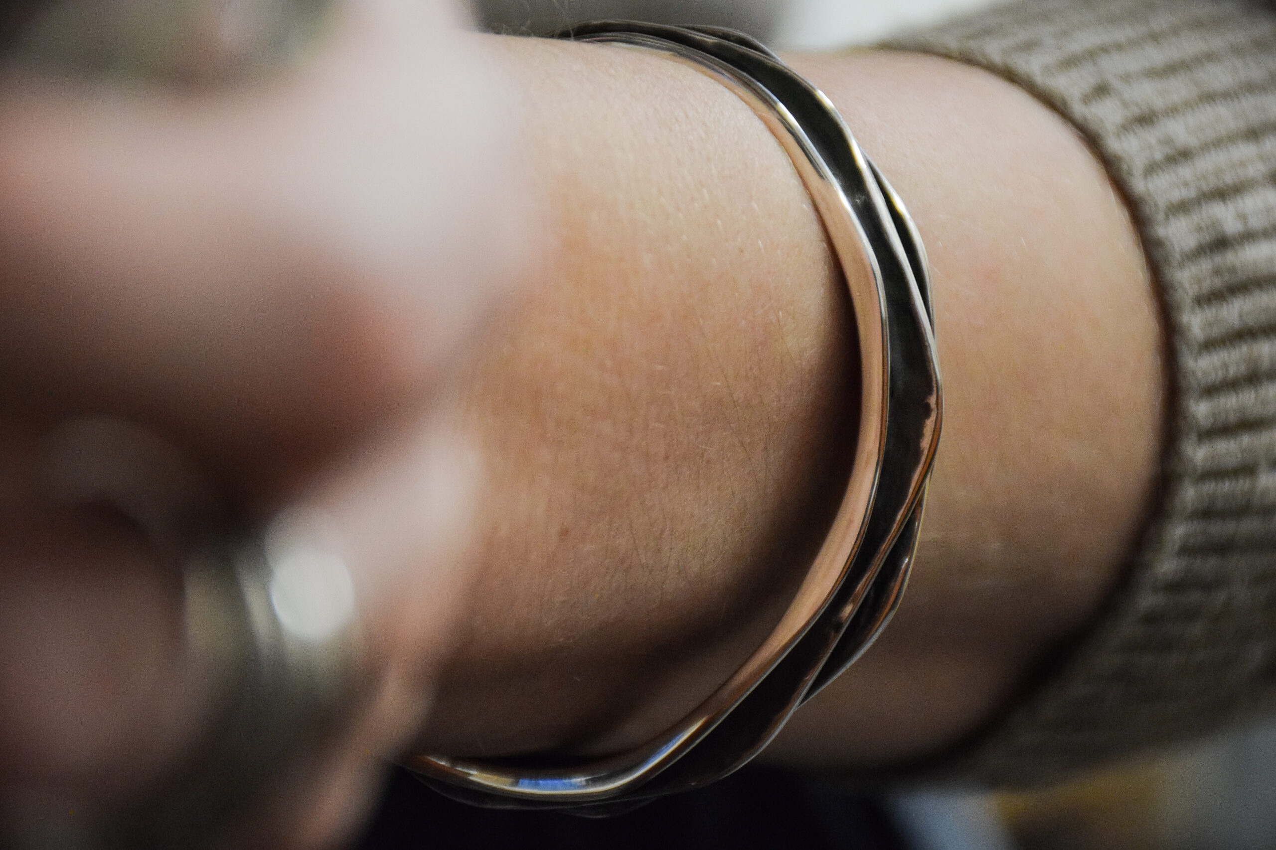 Oxidized Silver Waves Cuff Bracelet - Image 2