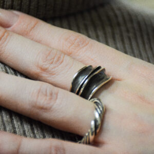 Oxidized Silver Wide Waves Ring