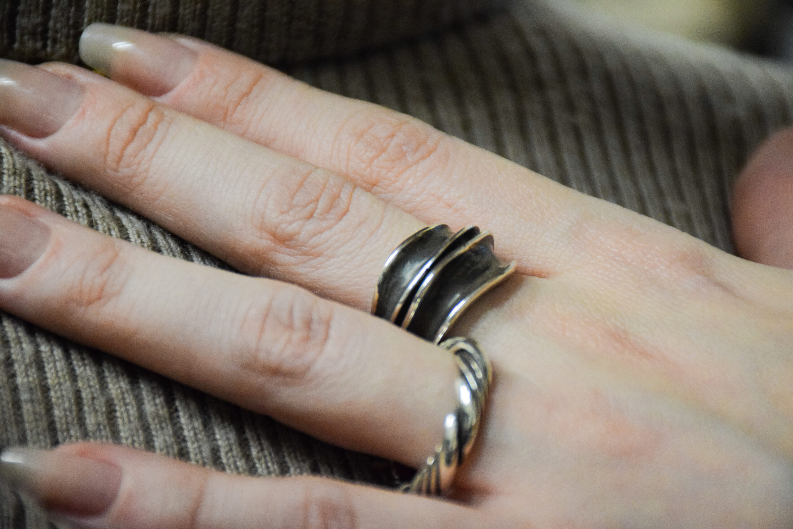 Oxidized Silver Wide Waves Ring